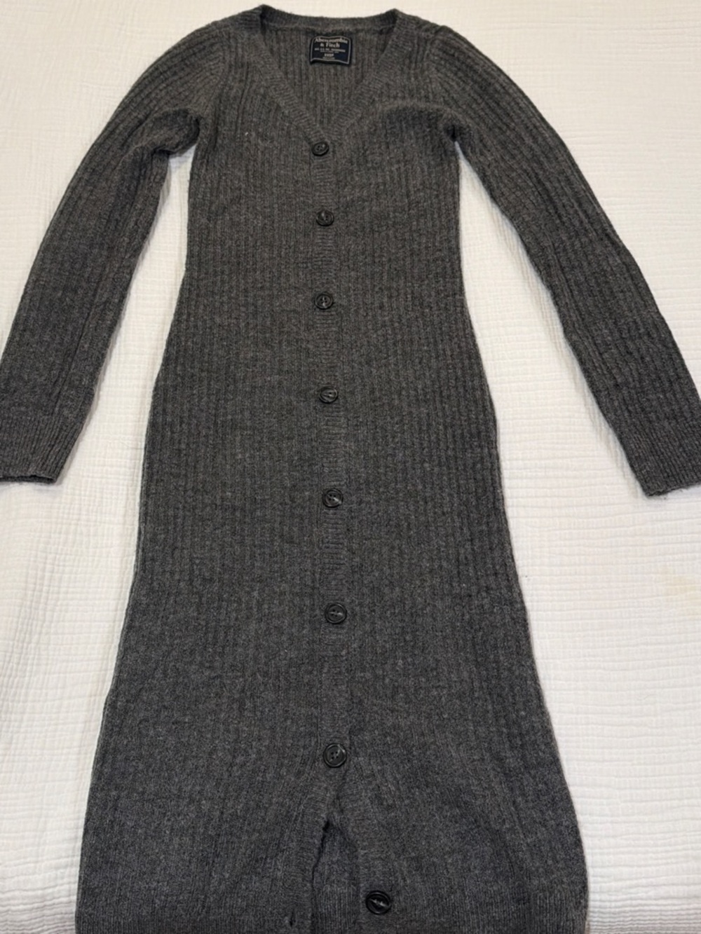 Abercrombie & Fitch Charcoal Ribbed Button-Front Long Sleeve Dress